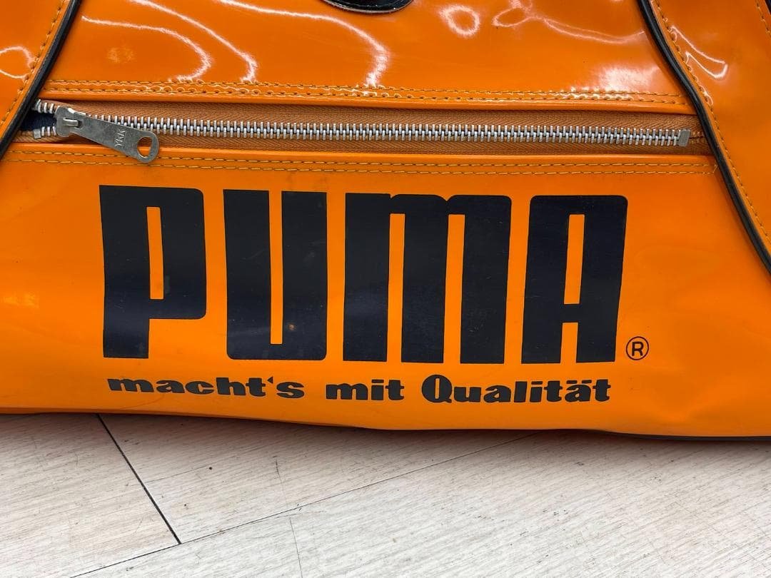 昭和レトロ PUMA ボストンバッグ オレンジ エナメルバッグ 金属ロゴマーク