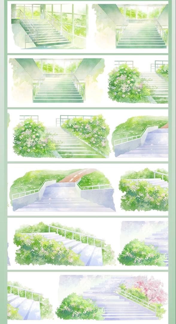【9364】海外　マステ　5m巻　PETマスキングテープ　階段　学校景色