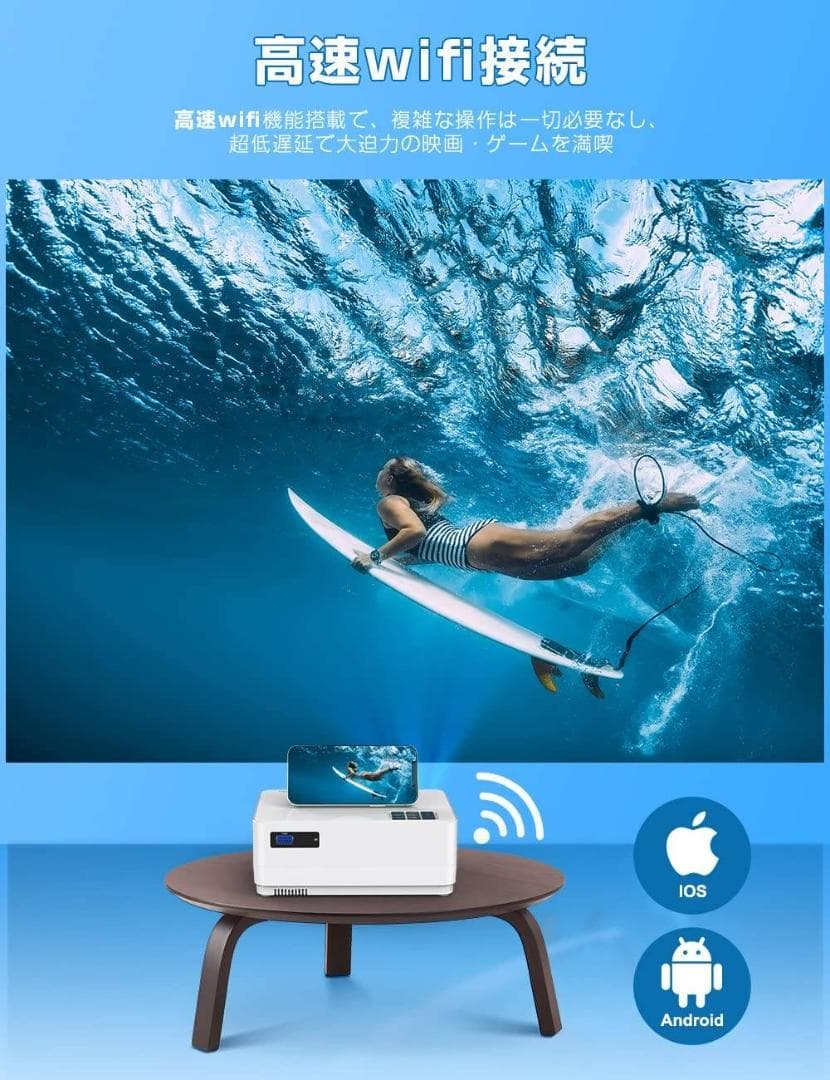 内蔵スピーカー搭載 8000ルーメン 小型ホームプロジェクター