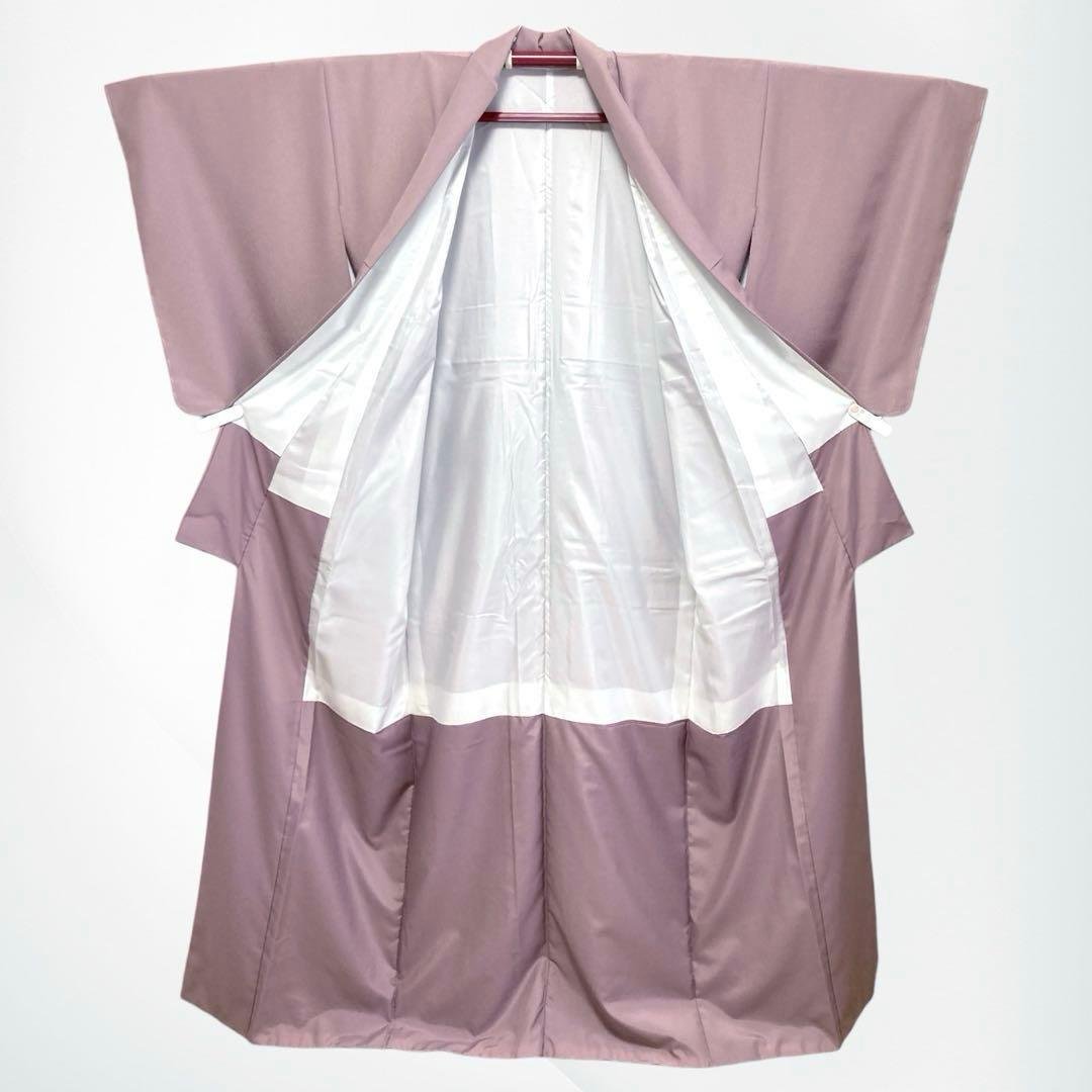 【未使用美品✨】東レシルック　洗える着物　色無地　紅藤色　紋付　手縫い仕立てO1